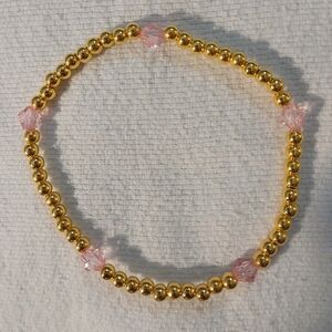NWT Handcrafted Elegant 8" Gold and Pink (October) Beaded Bracelet.